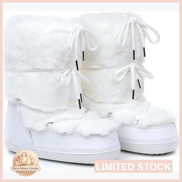 Faux Fur Snow Boots Mid-Calf Winter Warm Lace-Up Non-Slip Ski Boots